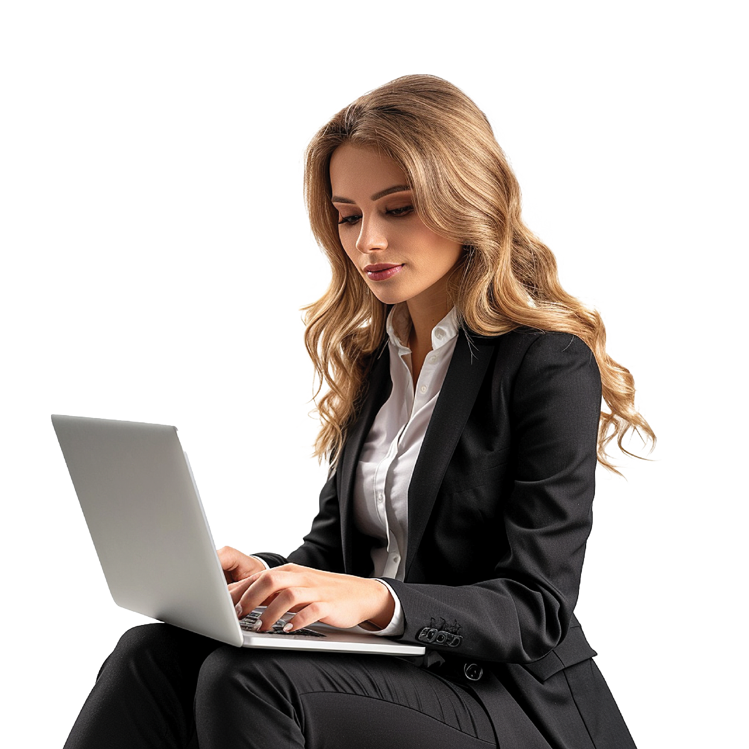 Smiling woman using a laptop for online course
